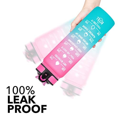 Hyeta 32 oz Motivational Water Bottle with Time Marker, Leakproof Fitness Bottle