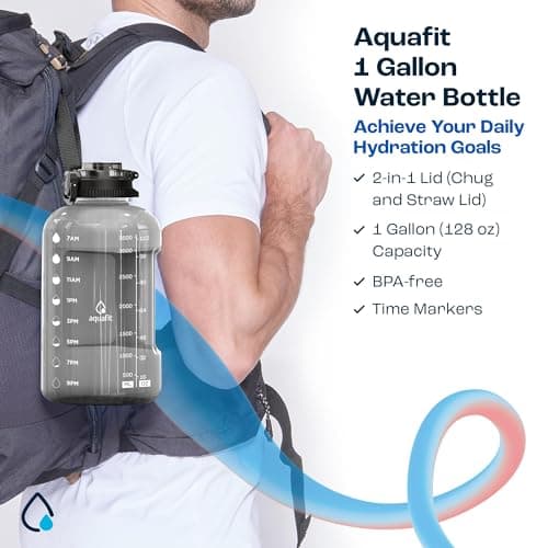 AQUAFIT 2 Pack - 2 x 1 Gallon BPA Free Water Bottle with Straw