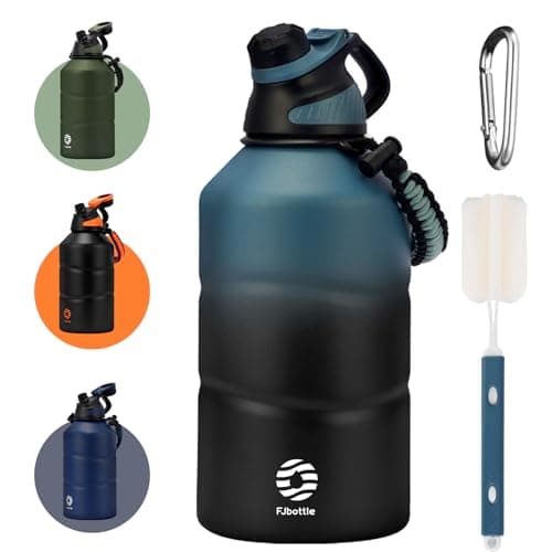 Stainless Steel Insulated Half Gallon Water Bottle, 64oz Magnetic Lid, Insulated Jug with Paracord Handle — Blue/Black