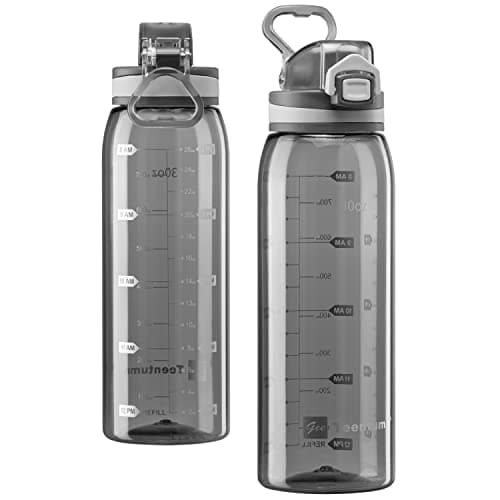 30oz Durable Time Marker Water Bottle for Gym Workouts and Travel — Clear Gray