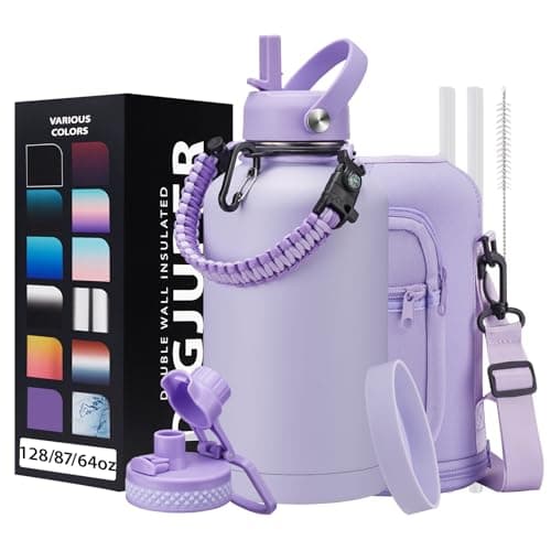 1 Gallon Stainless Steel Insulated Water Bottle with Strap & Sleeve, Straw Lid & Boot Protection — Lilac Purple