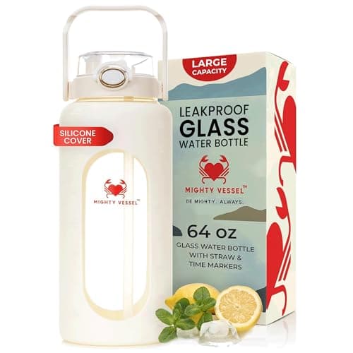 Leakproof Glass 64 oz Water Bottle with Straw - Pregnancy Hydration Tracker — White