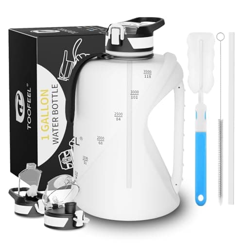 TOOFEEL 1 Gallon BPA Free Water Bottle with Straw & Chug Lid - Black — White