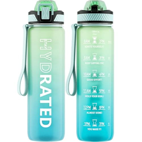 32oz Tritan BPA Free Water Bottle with Straw and Time Marker for Fitness — Green Mint