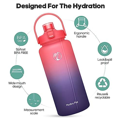 Motivational Half Gallon Water Bottles with 2 Straws and Time Marker