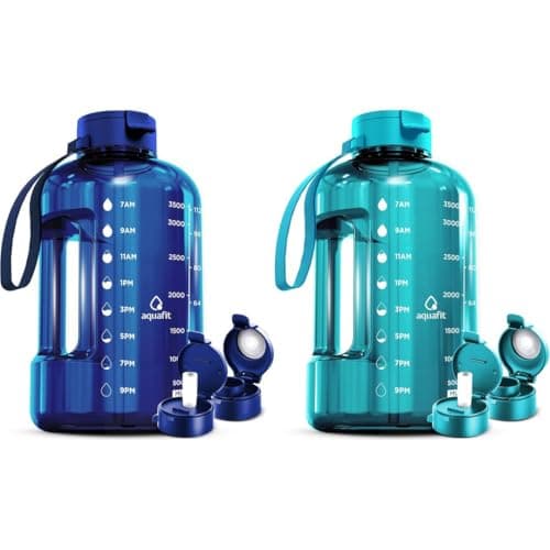 2 Pack AQUAFIT 1 Gallon Water Bottles With Time Marker and Straw - BPA Free Gym Jug