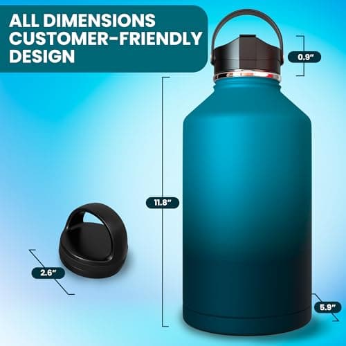 Large Insulated 1 Gallon Stainless Steel Water Bottle (Black)