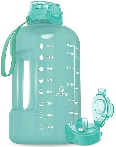 AQUAFIT 1 Gallon Water Bottle for Gym with Time Marker and Straw Lid - BPA Free Big Water Jug - Gray — Cool Mint