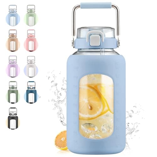 Dark Blue 84oz Glass Water Bottle with Stainless Steel Handle — Light Blue