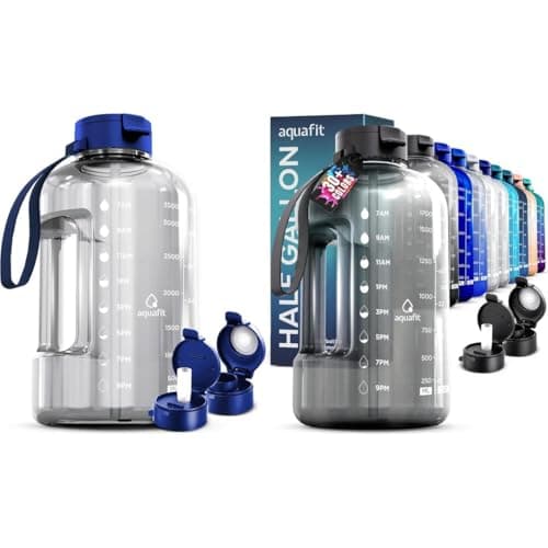 AQUAFIT 2-Pack Water Bottles, Half & Gallon, Time Markers, Straw Lid
