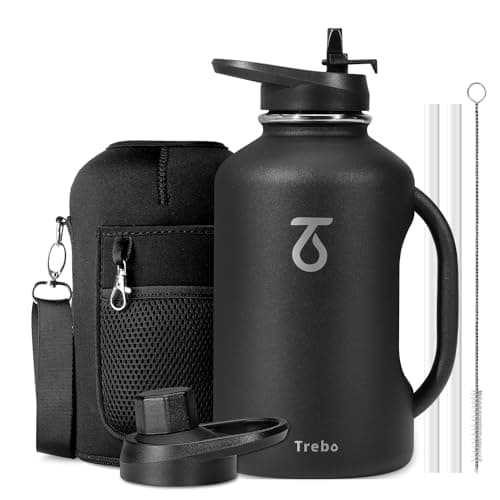 Trebo Double Wall Insulated 64oz Water Bottle with Straw Lid,Black