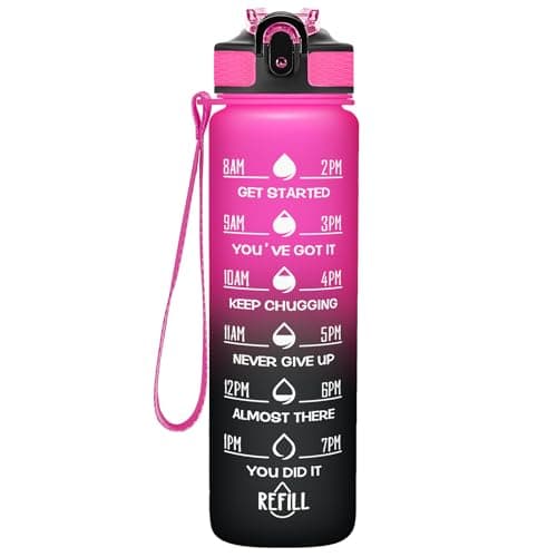 Hyeta 32 oz Motivational Water Bottle with Time Marker, Leakproof Fitness Bottle — Pink-Noir OmbrÃ