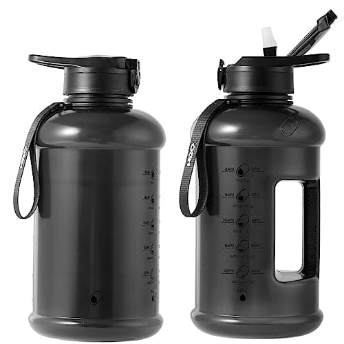 INSPO Gallon Water Bottle with Time Marker & Straw, Lotus Blossom — Jet Black