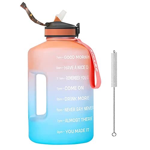 128oz BPA Free Sports Water Bottle with Time Marker, Black — Orange Green