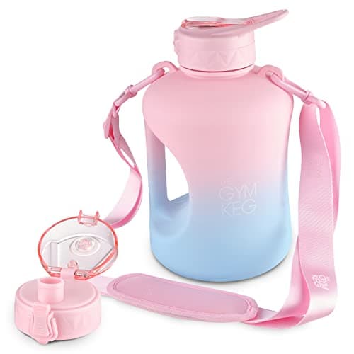 GYM KEG 1 Gallon Water Bottle, 128oz Sports Jug with Straw | BPA-Free, Leakproof, Motivational Time Markings — Cotton Candy