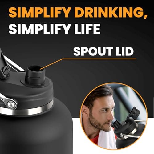 128 oz Insulated Stainless Steel Water Bottle - Sweat Proof, Great for Travel, Hiking & Camping - Black