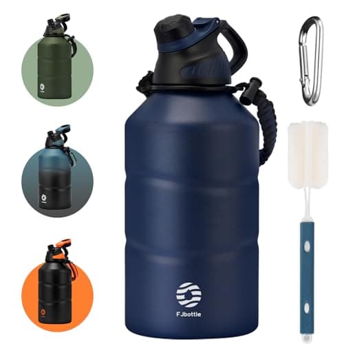 Stainless Steel Insulated Half Gallon Water Bottle, 64oz Magnetic Lid, Insulated Jug with Paracord Handle — Navy Blue