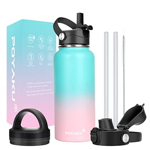Insulated Stainless Steel Water Bottle, 32oz-128oz, Leak-Proof Straw Lid — 32oz Bubble Gum