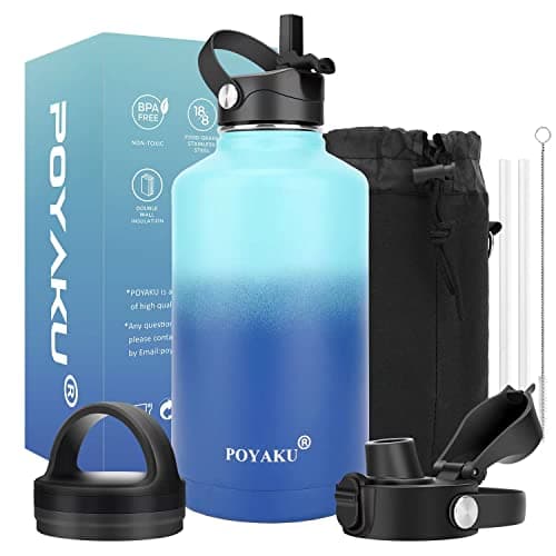 Insulated Stainless Steel Water Bottle, 32oz-128oz, Leak-Proof Straw Lid — 64oz Pacific Prince