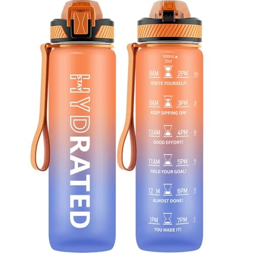 32oz Tritan BPA Free Water Bottle with Straw and Time Marker for Fitness — Orange Blue