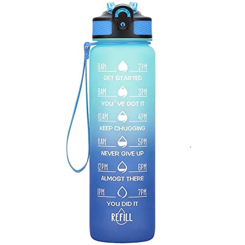 Hyeta 32 oz Motivational Water Bottle with Time Marker, Leakproof Fitness Bottle — Green-Blue