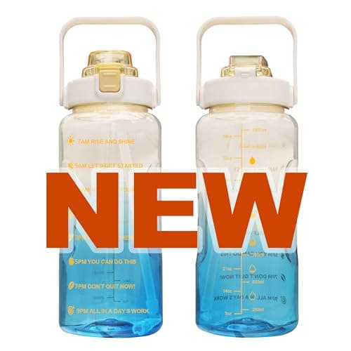 Large Motivational Water Bottle with Time Marker, Leakproof & BPA Free, 64oz-128oz — 64oz-Clear:Lemon&Summer Sea