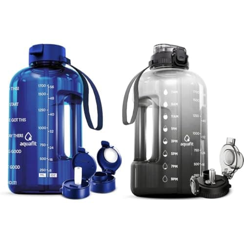 AQUAFIT 2 Pack - Half Gallon Water Bottles with Time Marker and Straw - BPA Free Gym Bottles - 64 oz