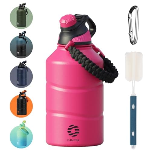 Stainless Steel Insulated Half Gallon Water Bottle, 64oz Magnetic Lid, Insulated Jug with Paracord Handle — Pink