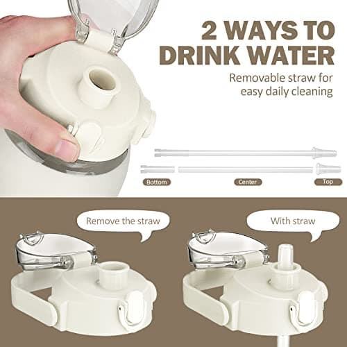 Motivational 64oz Glass Water Bottle with Straw, Silicone Sleeve & Time Marker, Leakproof White Jug for Gym, Home, Offic