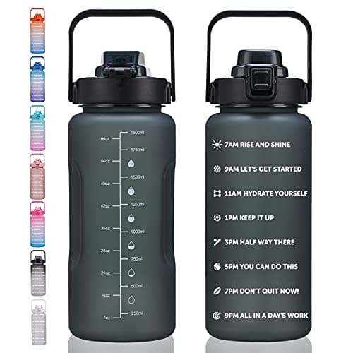 Large Motivational Water Bottle with Time Marker, Leakproof & BPA Free, 64oz-128oz — 64oz-Matte: Power
