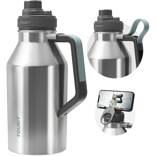 TOURIT 64oz Insulated Stainless Steel Water Bottle, Cold & Hot Hold, Wide Mouth Green — Silver