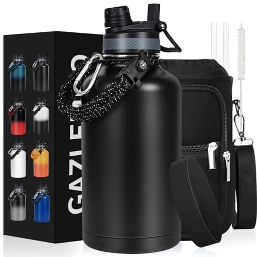 1 Gallon Insulated Stainless Steel Water Bottle, Leak Proof, 128 oz Jogging Camping — Black