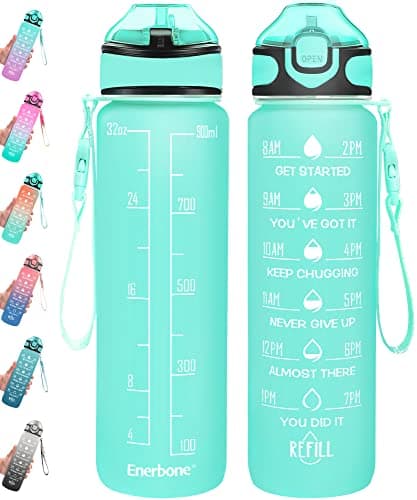 Enerbone 32 oz Motivational Drinking Water Bottle with Straw & Timer, Fitness Gym Outdoor — Mint