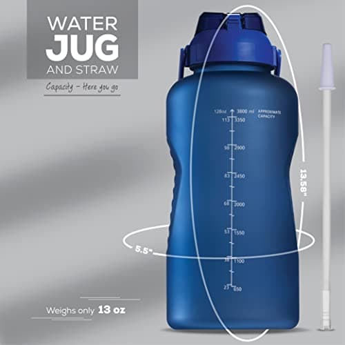 Motivational Straw Water Bottle, 1 Gallon Reusable Jug, Spill-Proof BPA Free