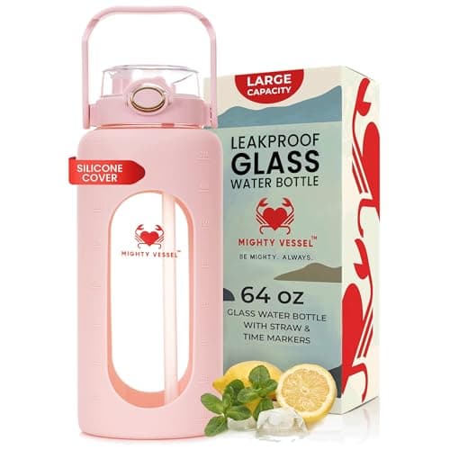 Leakproof Glass 64 oz Water Bottle with Straw - Pregnancy Hydration Tracker — Pink