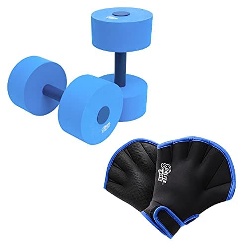 Water Dumbbell Set for Water Aerobics and Aqua Therapy — Blue with Water Glove