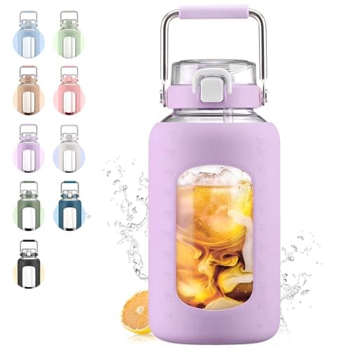 Dark Blue 84oz Glass Water Bottle with Stainless Steel Handle — Purple