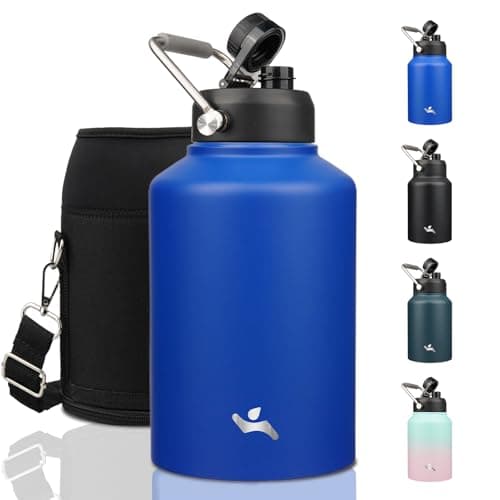 128 oz Insulated Blue Double Wall Stainless Steel Water Bottle with Handle & Pouch