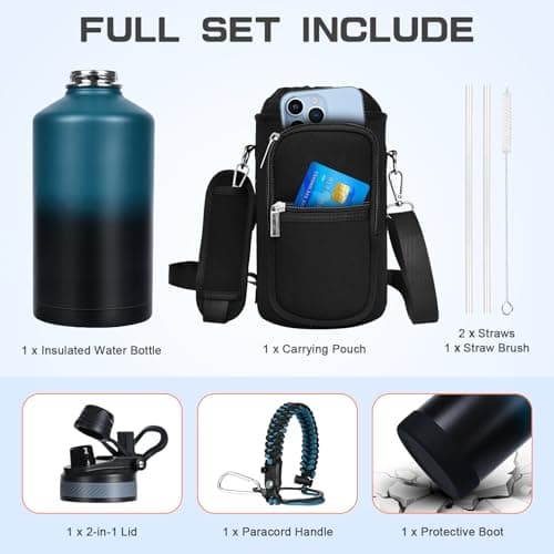 1 Gallon Insulated Stainless Steel Water Bottle, Leak Proof, 128 oz Jogging Camping