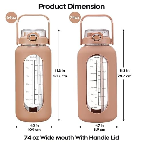Large Motivational Water Bottle with Time Marker and Silicone Sleeve 2.2L Gym Workout