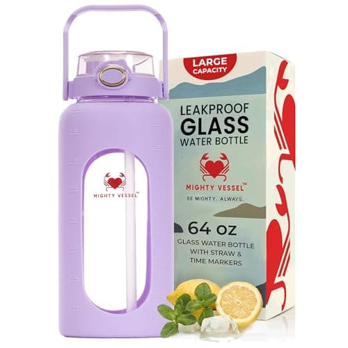 Leakproof Glass 64 oz Water Bottle with Straw - Pregnancy Hydration Tracker — Lavender