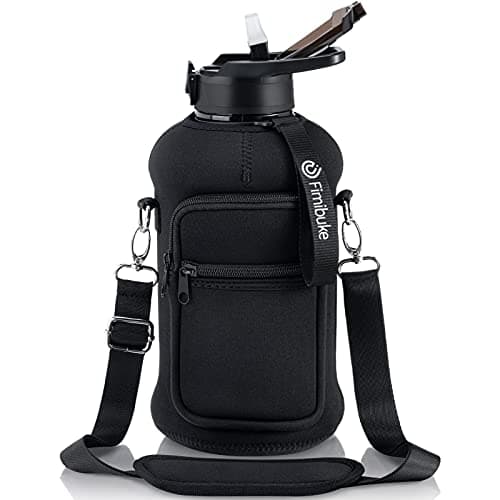 Fimibuke Half Gallon Leakproof Water Bottle with Handle & Straw — A3.Black