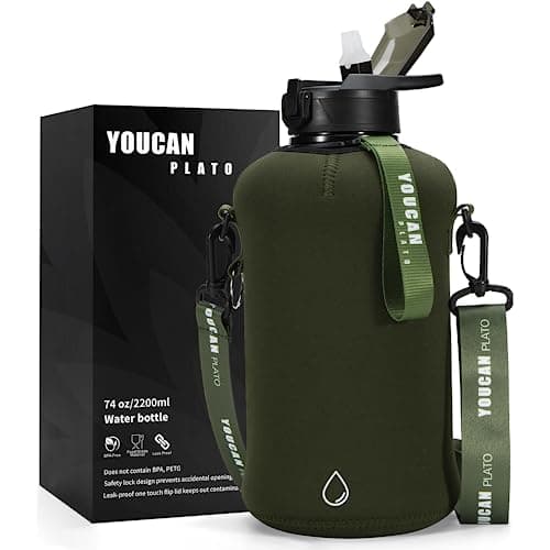 YOUCAN PLATO 74 oz Large Water Bottle with Straw, Black - BPA Free, Leakproof, Gymulongjug — Army Green