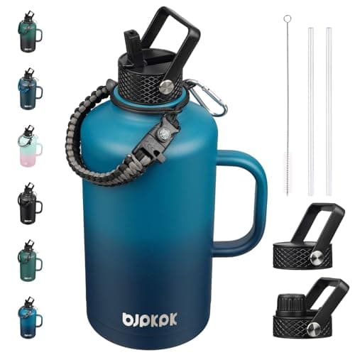 BJPKPK Insulated Water Bottles, Half Gallon, Straw Lid, 64oz, 128oz, Paracord Handle, Stainless Steel — Vast