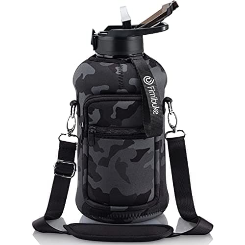 Fimibuke Half Gallon Leakproof Water Bottle with Handle & Straw — Black, Grey
