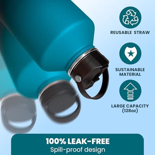 Large Insulated 1 Gallon Stainless Steel Water Bottle (Black)