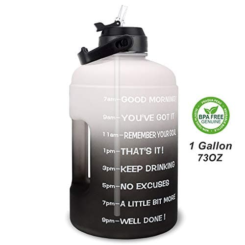 1 Gallon Water Bottle with Straw and Time Marker - Leak-Proof BPA Free Reusable Large Capacity Water Jug — QFA1 Gray/Black Gradient