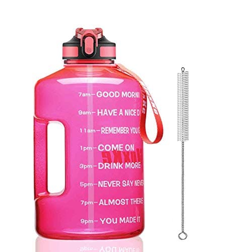 1 Gallon BPA Free Sports Water Bottle with Time Marker, Fitness Enthusiasts, Outdoor Activities, Leak Proof, 128oz, Black, Plastic — Pink