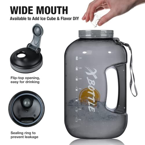 BPA Free 1 Gallon Chug Lid Water Bottle with Motivational Marker and Handle (128oz)