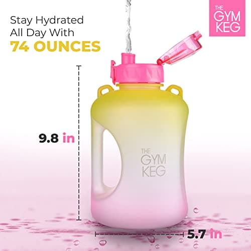 GYM KEG 1 Gallon Water Bottle, 128oz Sports Jug with Straw | BPA-Free, Leakproof, Motivational Time Markings